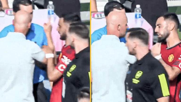 Bruno Fernandes pulls Erik ten Hag away from official during Arsenal friendly