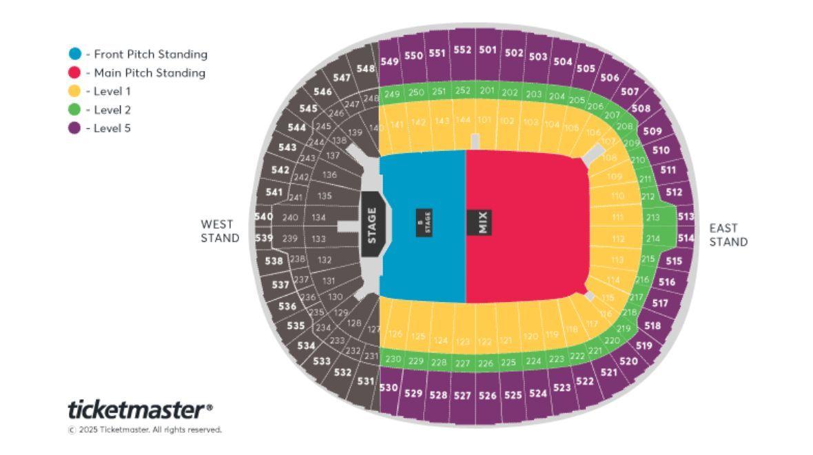 Wembley Stadium seating chart for My Chemical Romance. (Ticketmaster)